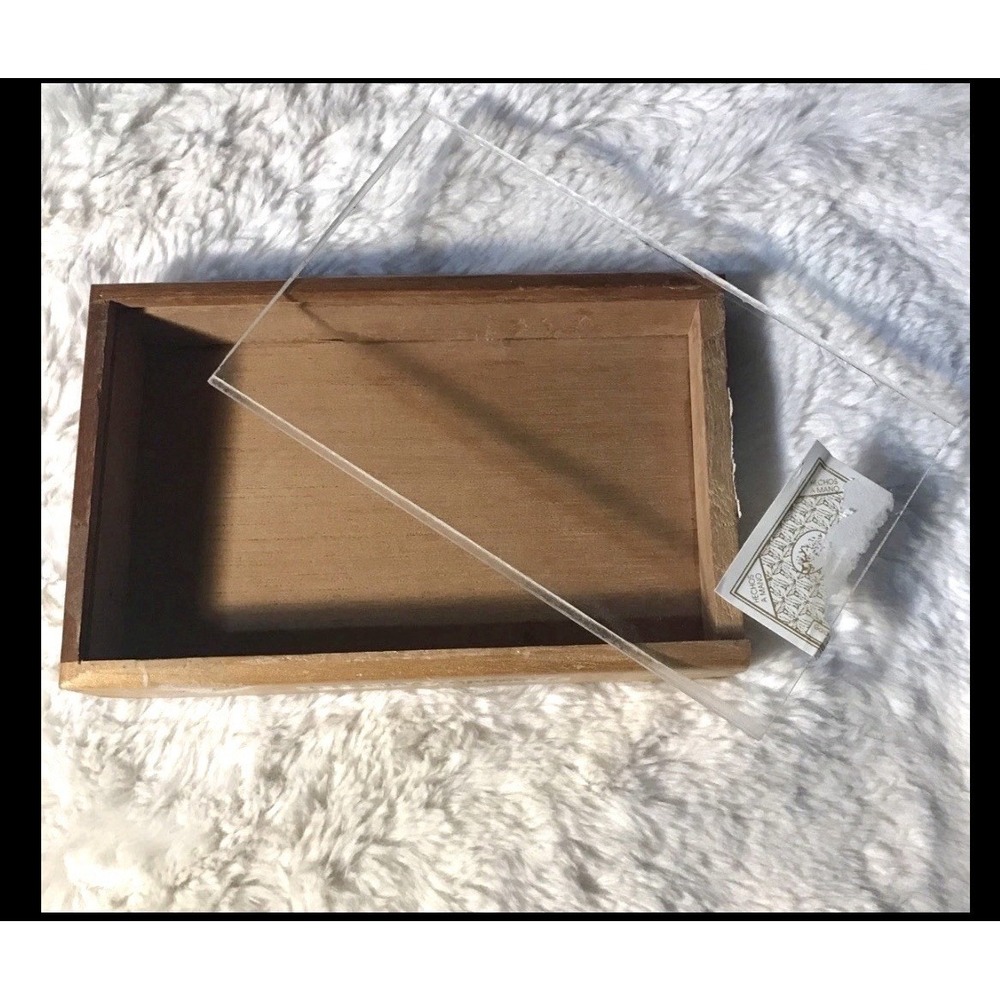 Wood Cigar Box 5 Cohiba Torpedos, Glass lid Dominican Republic Empty Hand Made